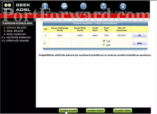 GeekADSL Q31 port forward