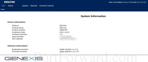 Genexis DRG716 System Information