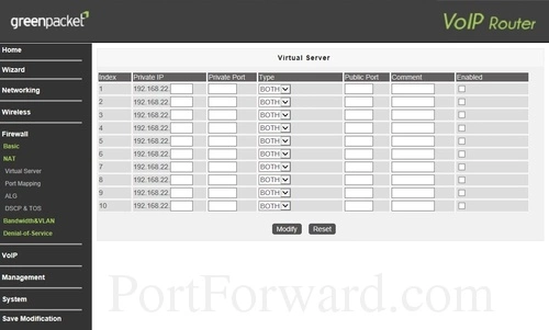 GreenPacket WN-600 Virtual Server