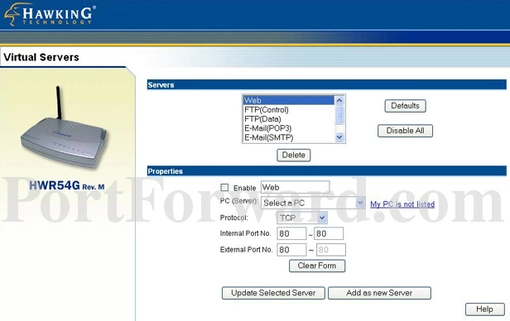 Hawking HWR54G port forward