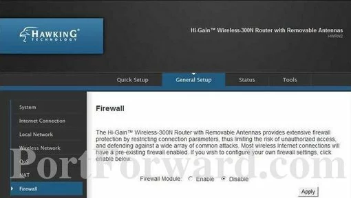 Hawking HWRN2 port forward