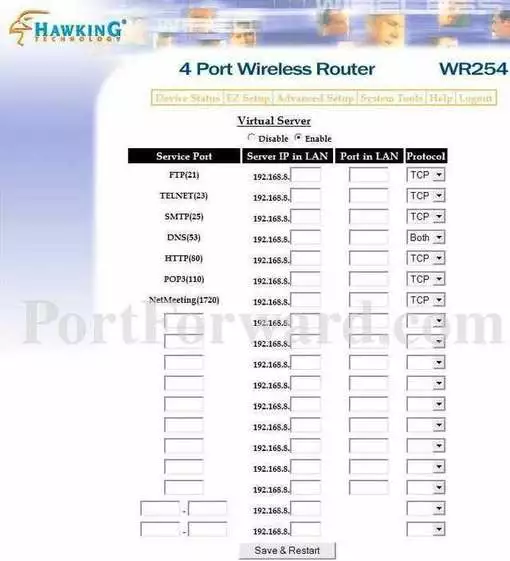 Hawking WR254 port forward