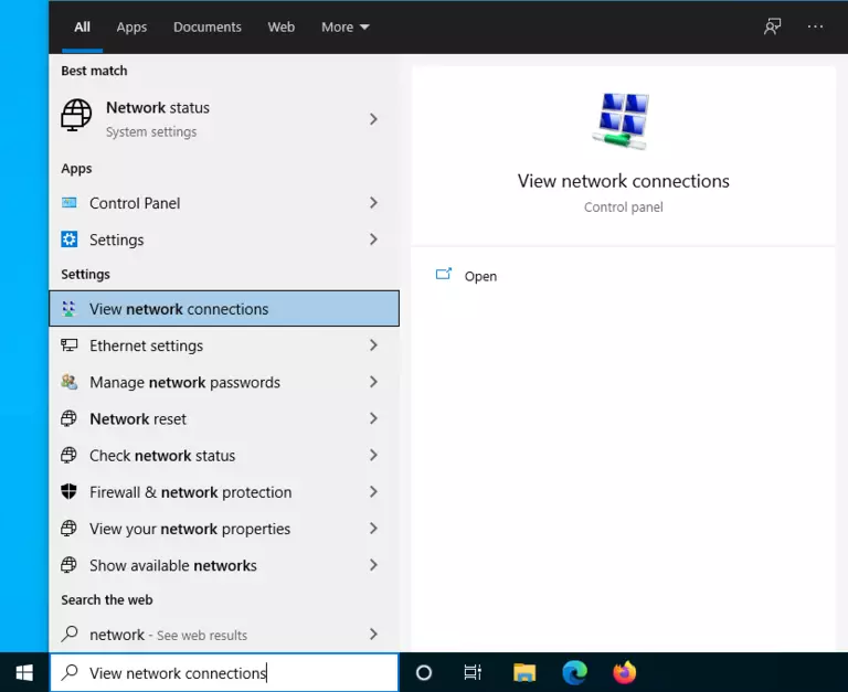 win10 start menu view network connections