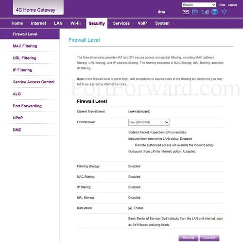 Huawei B593s-22 Firewall Level