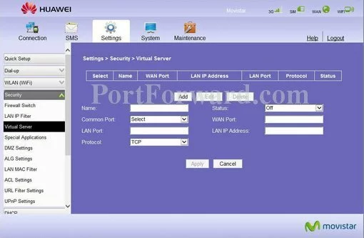 Huawei B683V port forward