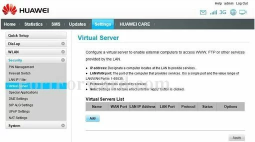 Huawei E355 port forward