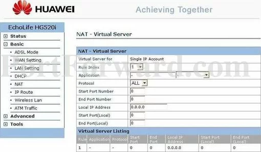 Huawei EchoLife-HG520i port forward