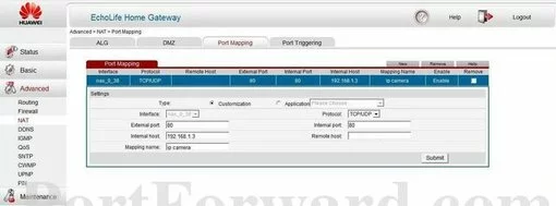 Huawei EchoLife-HG523 port forward