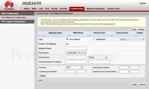 Huawei Echolife HG8247H Port Mapping Configuration New Add