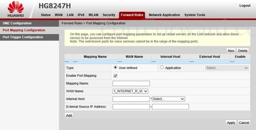 Huawei Echolife HG8247H Port Mapping Configuration New