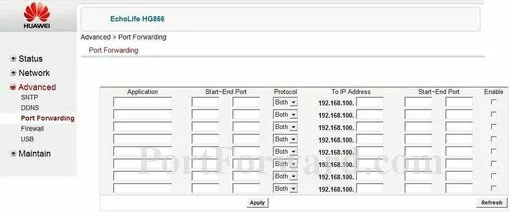 Huawei EchoLife_HG866 port forward
