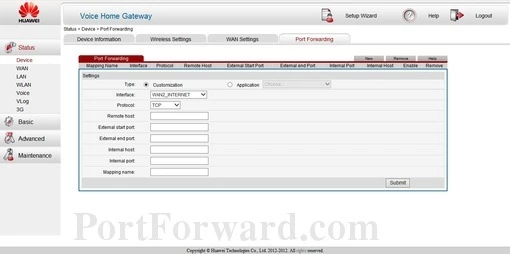 Huawei HG253s port forward