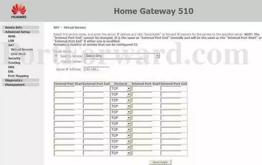 Huawei HG510 port forward