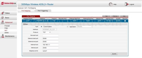 Huawei HG531v1 Port Mapping