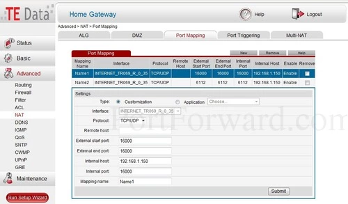 Huawei HG532n Port Mapping