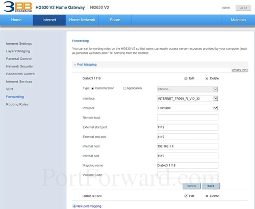 Huawei HG630 V2 - 3BB Forwarding