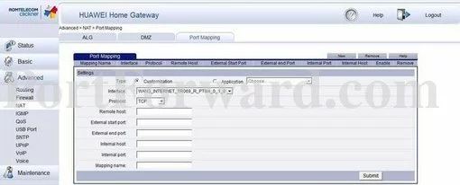 Huawei HG655b port forward