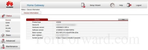 Huawei HG658 Device Information