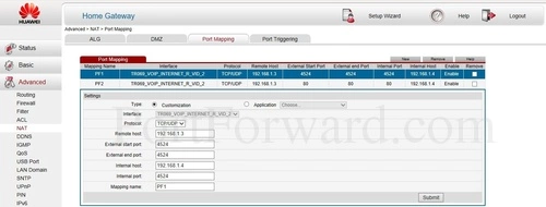 Huawei HG658 Port Mapping