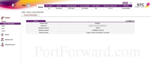 Huawei HG658b Device Information