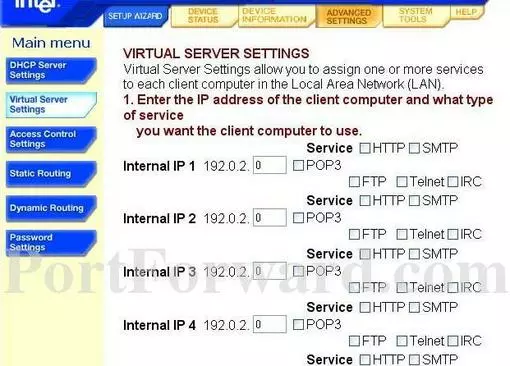 Intel Wireless-Gateway-v2011 port forward