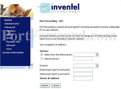 Inventel DV4210-WA port forward