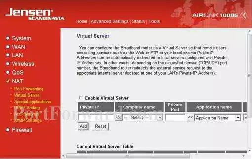 Jensen Scandinavia AirLink-10006 port forward