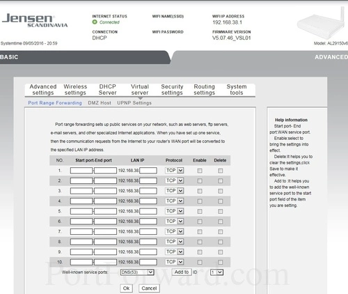 Jensen Scandinavia AL29150v6 Port Range Forwarding