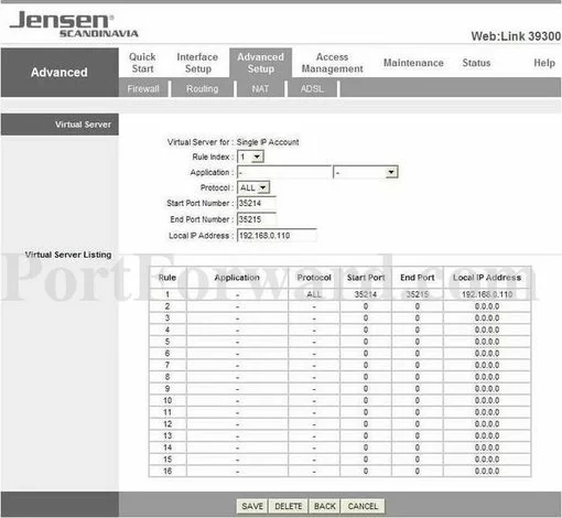 Jensen Scandinavia WebLink-39300 port forward
