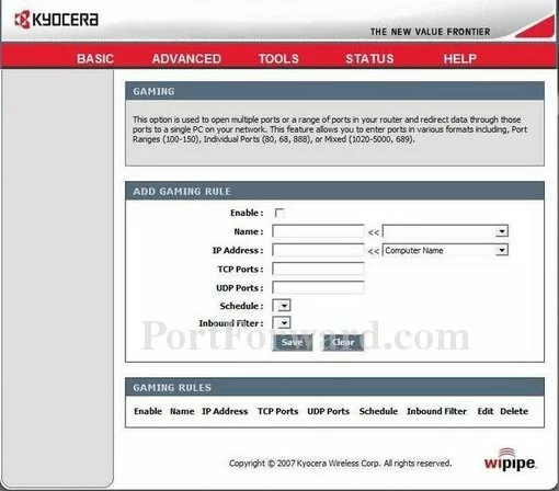 Kyocera KR-2 port forward