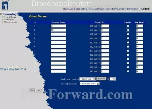 Level One FBR-1413TX port forward