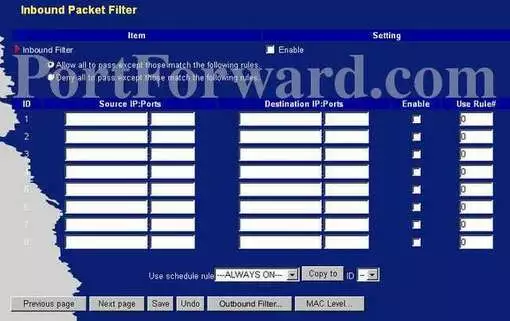 Level One WBR-3404TX port forward