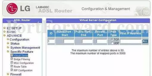 LG LAM400 port forward