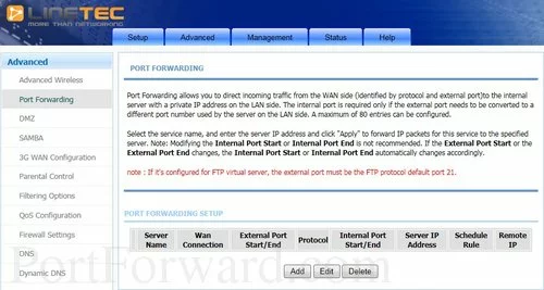 Linetec LT150MR Port Forwarding