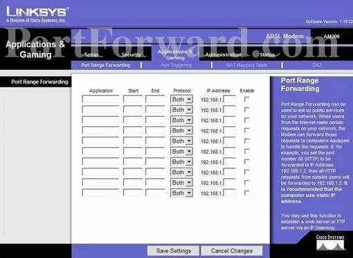 Linksys AM200 port forward