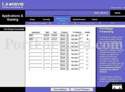 Linksys AM300 port forward