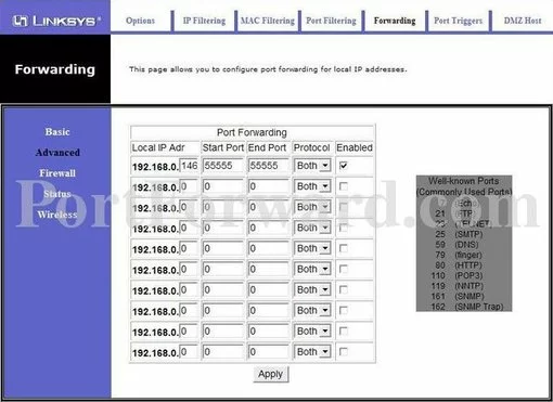 Linksys BEFCMUH4 port forward