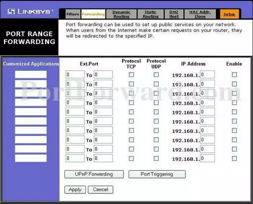 Linksys BEFSR41v2 port forward