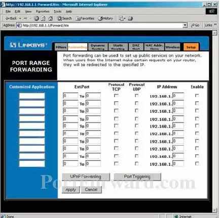 Linksys BEFSRU31 port forward