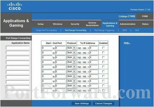 Linksys E1000 port forward