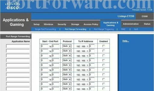 Linksys E1550 port forward