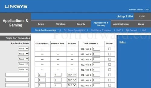 Linksys E1700 Single Port Forwarding