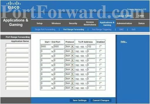 Linksys E2000 port forward