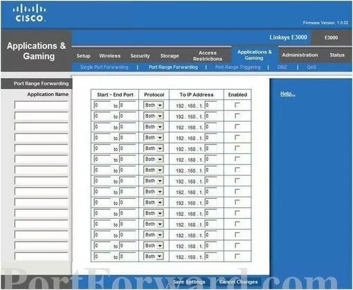 Linksys E3000 port forward