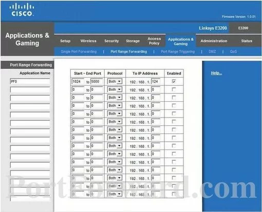 Linksys E3200 port forward