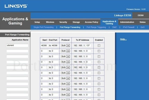 Linksys E8350 Port Range Forwarding