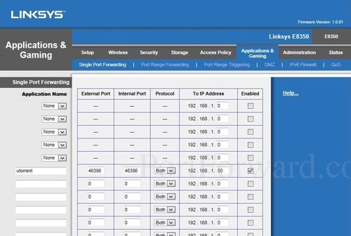 Linksys E8350 Single Port Forwarding