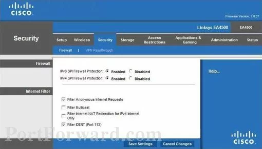 Linksys EA4500 port forward