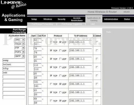 Linksys HR200 port forward