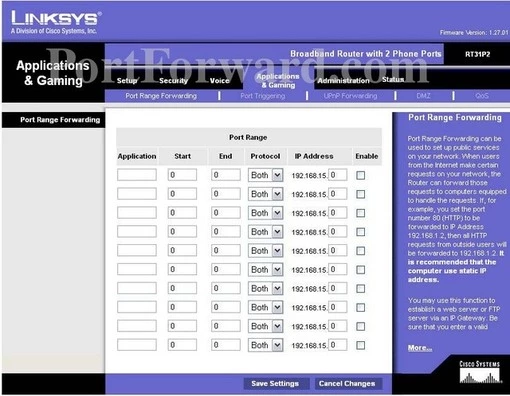 Linksys RT31P2 port forward